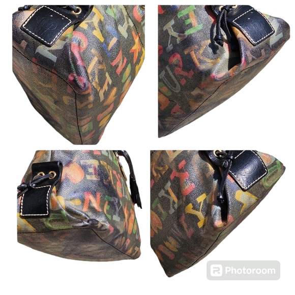 Dooney & Bourke Vintage Rainbow Doodle Black Tassle Tote - Picture 8 of 12